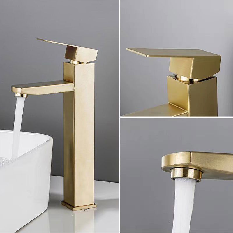 Single Hole Brushed Gold Tall Bathroom Faucet-YSBF006