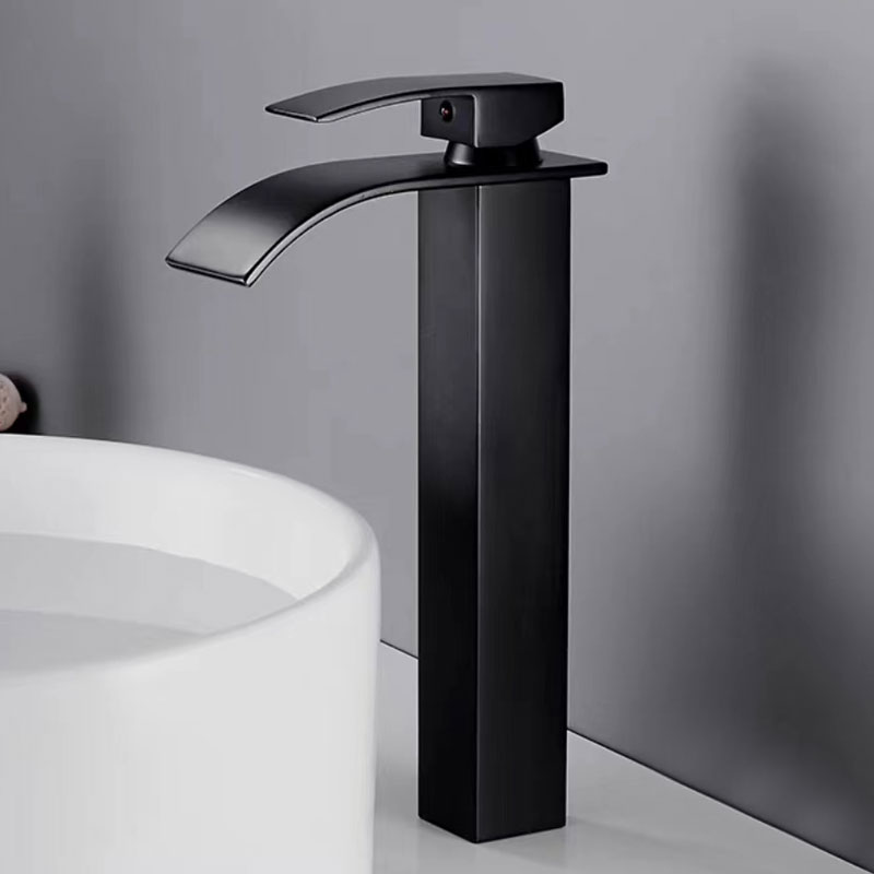 Matte Black Tall Bathroom Faucet With Waterfall Spout-YSBF010