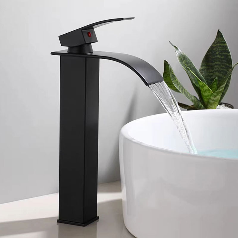 Matte Black Tall Bathroom Faucet With Waterfall Spout-YSBF010