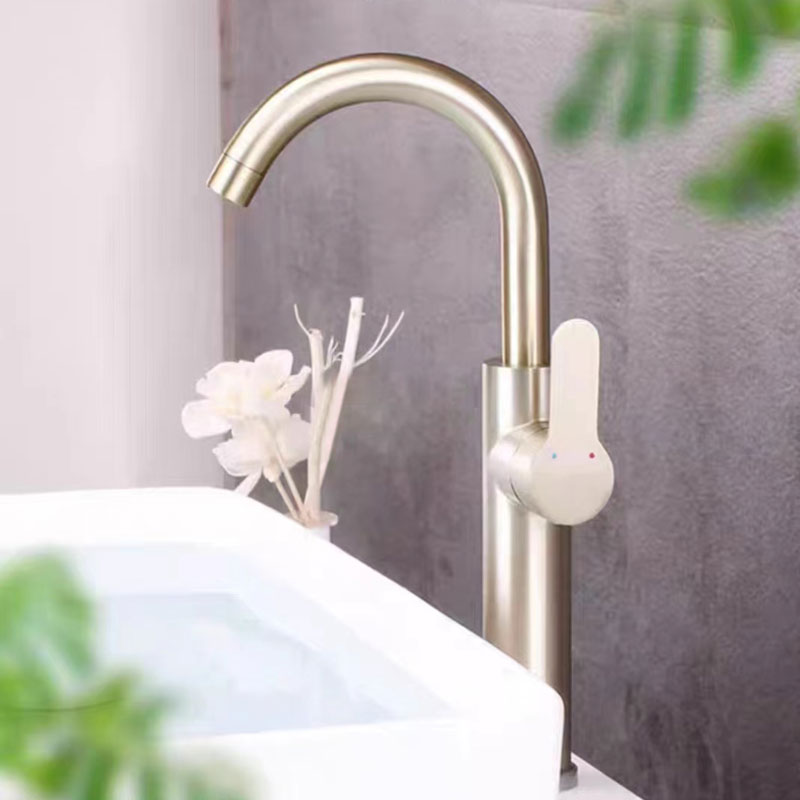 Bathroom Brushed Gold High Rise Basin Mixer Tap-YSBF021