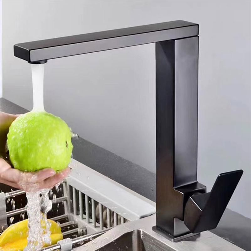 Matte Black Single Handle Square Kitchen Sink Mixer Tap-YSKF014