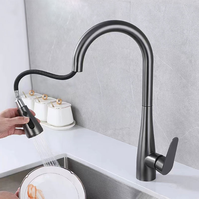 Gunmetal Kitchen Sink Faucet With Pull Out Sprayer-YSKF021