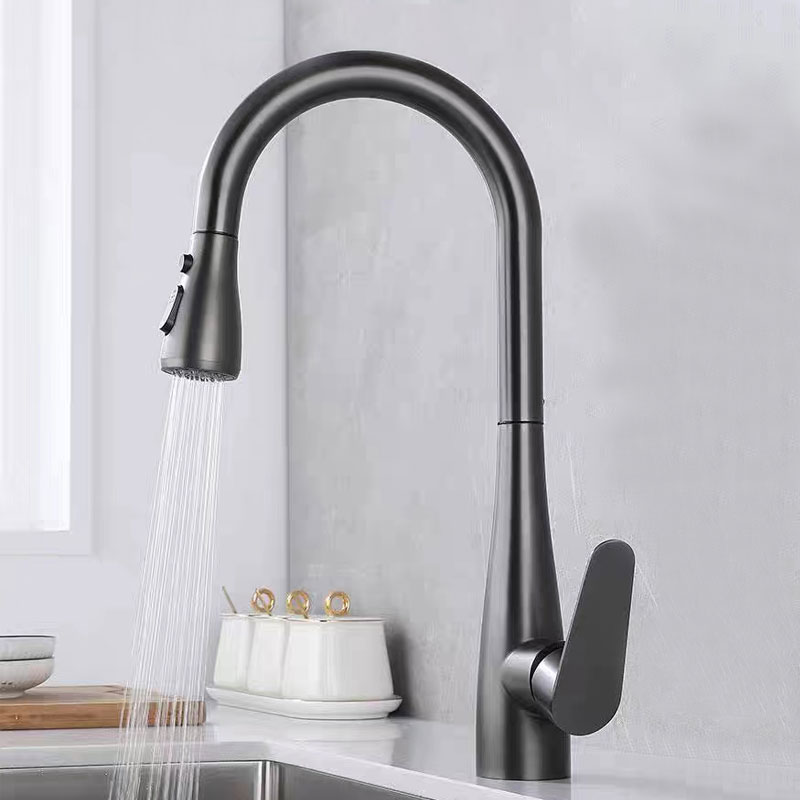 Gunmetal Kitchen Sink Faucet With Pull Out Sprayer-YSKF021