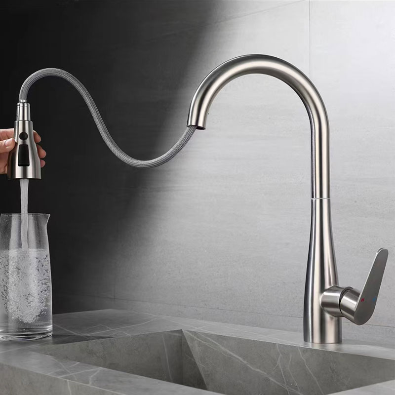 Gunmetal Kitchen Sink Faucet With Pull Out Sprayer-YSKF021