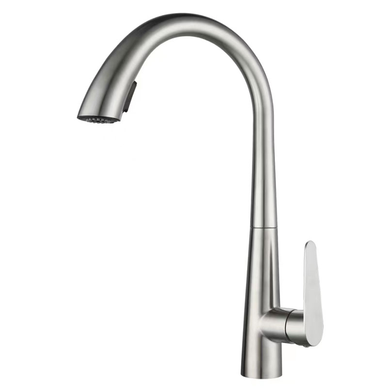 Gooseneck Grey Kitchen  Sink Faucet With Pull-Out Spray-YSKF023