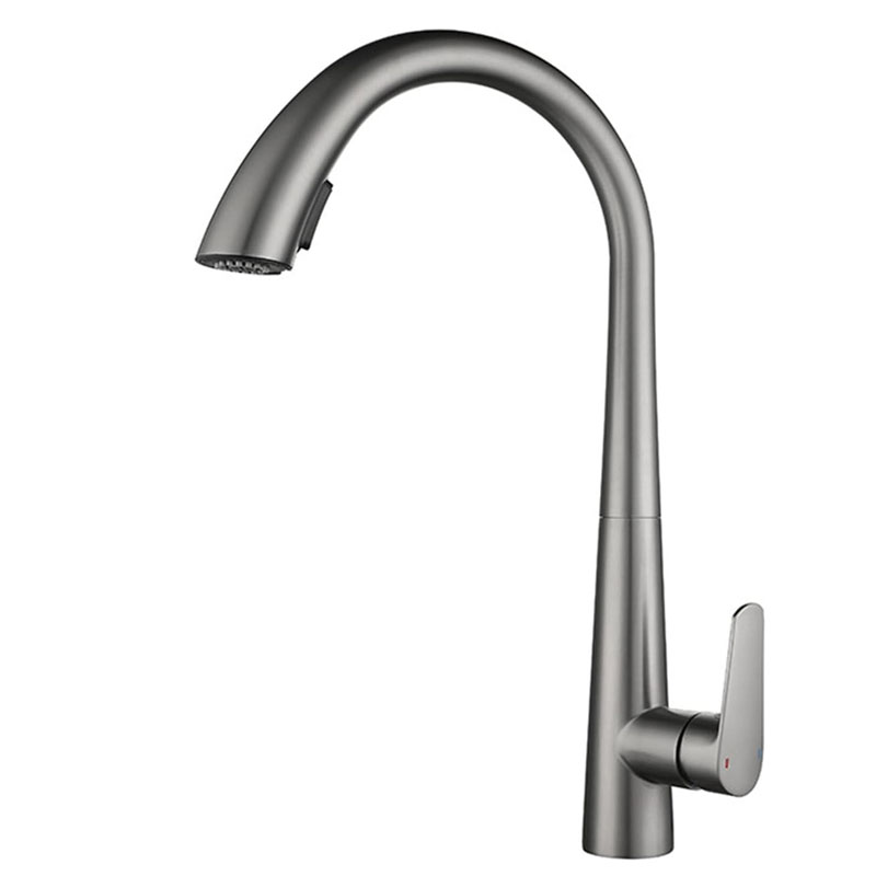 Gooseneck Grey Kitchen  Sink Faucet With Pull-Out Spray-YSKF023