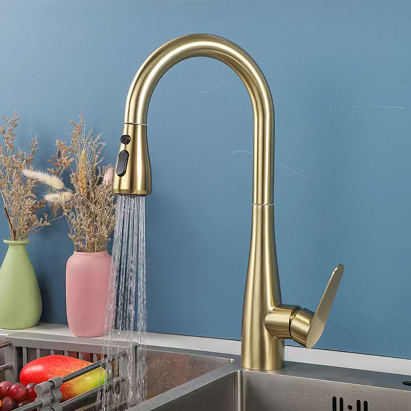 Brushed Gold Flexible Pull Out Kitchen Sink Mixer Faucet-YSKF024