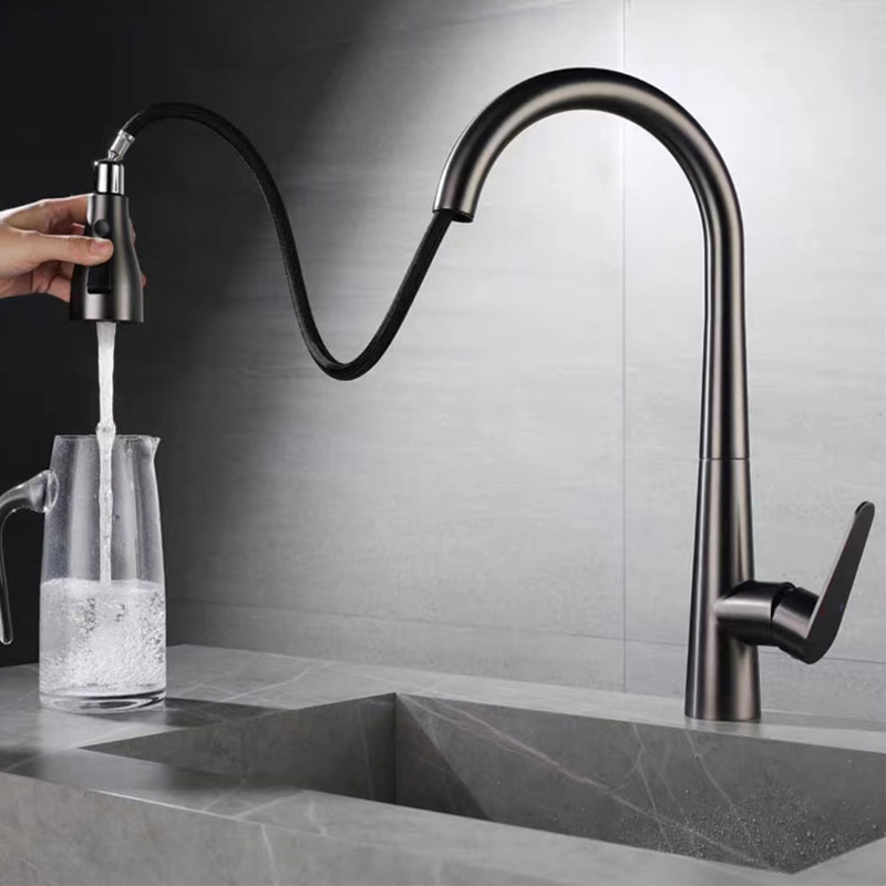 Gunmetal Grey Single Hole Pull Out Kitchen Sink Faucet-YSKF025