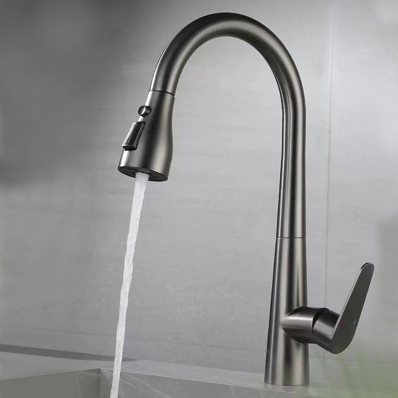 Gunmetal Grey Single Hole Pull Out Kitchen Sink Faucet-YSKF025