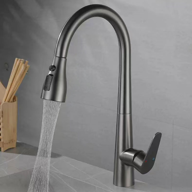 Gunmetal Grey Single Hole Pull Out Kitchen Sink Faucet-YSKF025