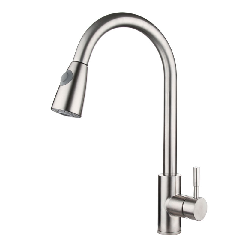 Steel Brushed Kitchen Faucet With Pull Down Sprayer-YSKF027