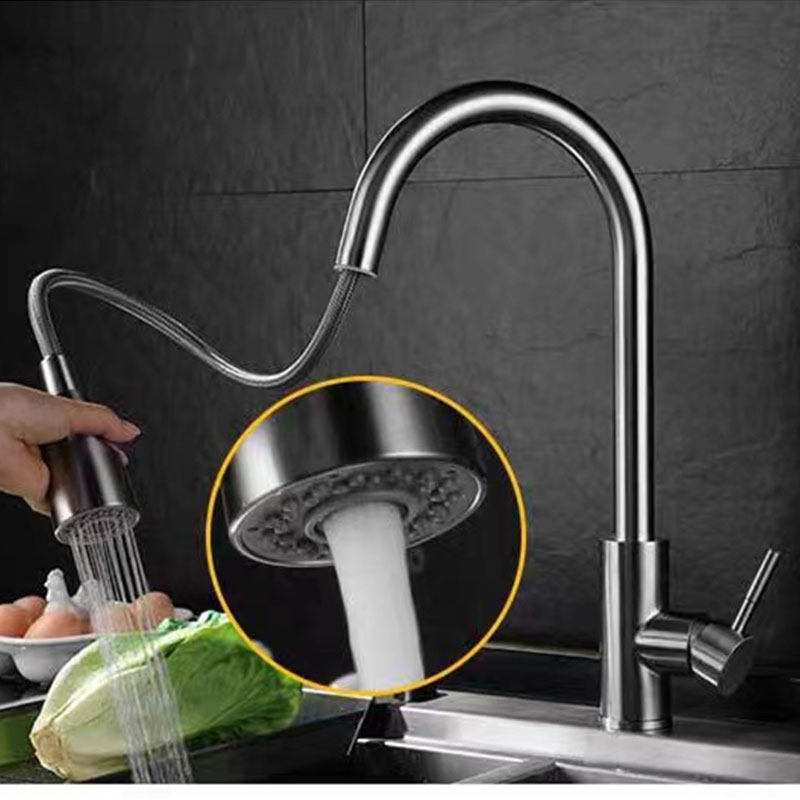 Steel Brushed Kitchen Faucet With Pull Down Sprayer-YSKF027