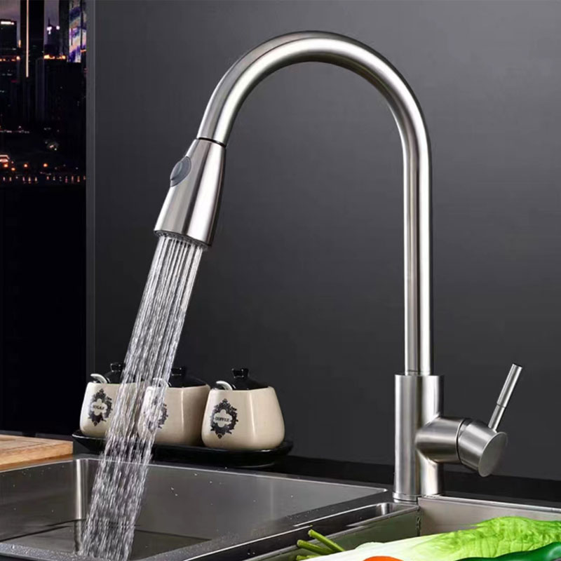 Steel Brushed Kitchen Faucet With Pull Down Sprayer-YSKF027