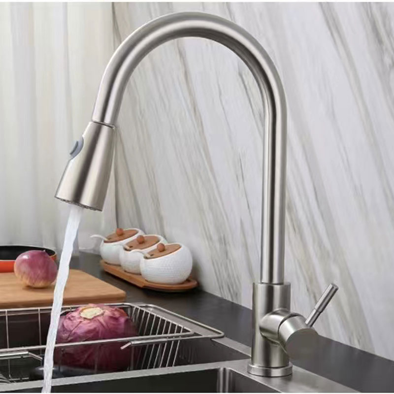 Steel Brushed Kitchen Faucet With Pull Down Sprayer-YSKF027