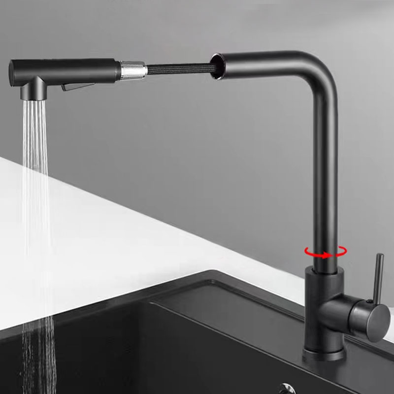 Matte Black Kitchen Sink Faucet With Pull Out Sprayer-YSKF028