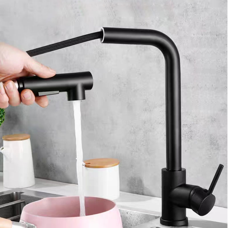 Matte Black Kitchen Sink Faucet With Pull Out Sprayer-YSKF028