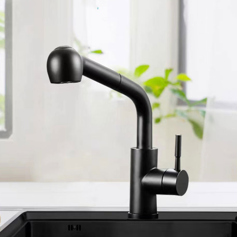 Matte Black Kitchen Sink Faucet With Pull-Out Sprayer-YSKF029