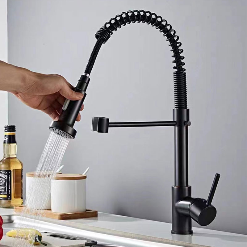 Matte Black Kitchen Faucet With Pull Down Sprayer-YSKF030