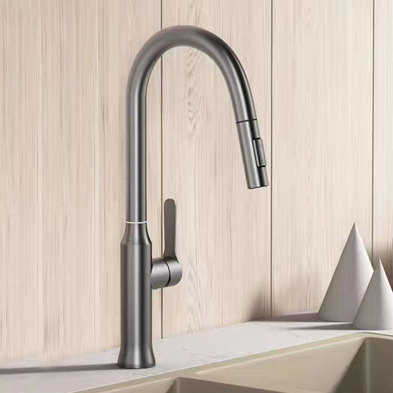 Grey Dual Functional Kitchen Faucet With Pull Out Sprayer-YSKF039