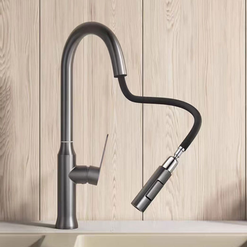 Grey Dual Functional Kitchen Faucet With Pull Out Sprayer-YSKF039