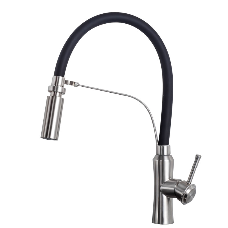 Black Rubber Design Kitchen Faucet With Pull Down Sprayer-YSKF040