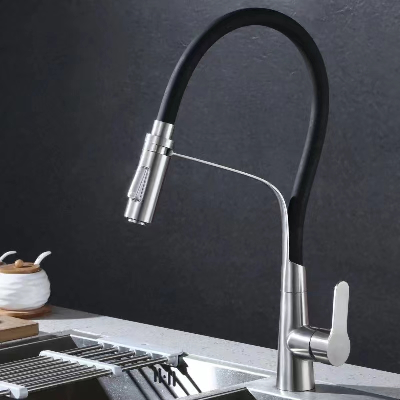 Black Hose Double Functions Sprayer Pull Out Kitchen Faucet-YSKF041