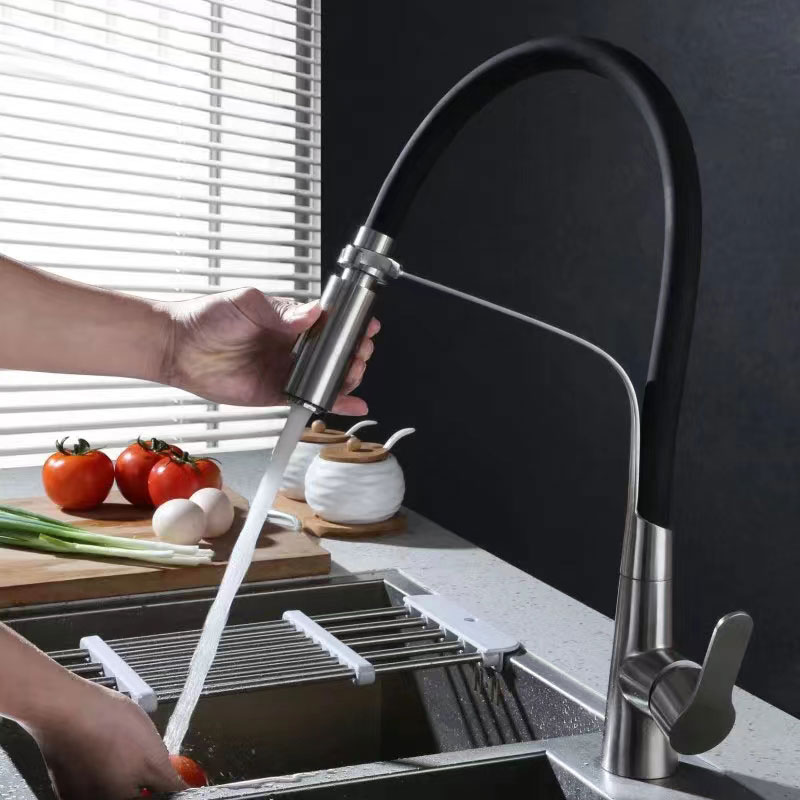 Black Hose Double Functions Sprayer Pull Out Kitchen Faucet-YSKF041