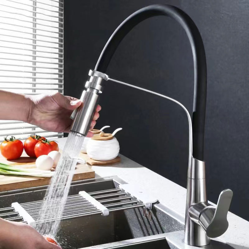 Black Hose Double Functions Sprayer Pull Out Kitchen Faucet-YSKF041