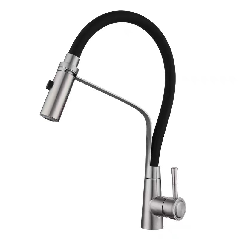 Black Rubber Kitchen Sink Faucet With Pull Down Sprayer-YSKF042