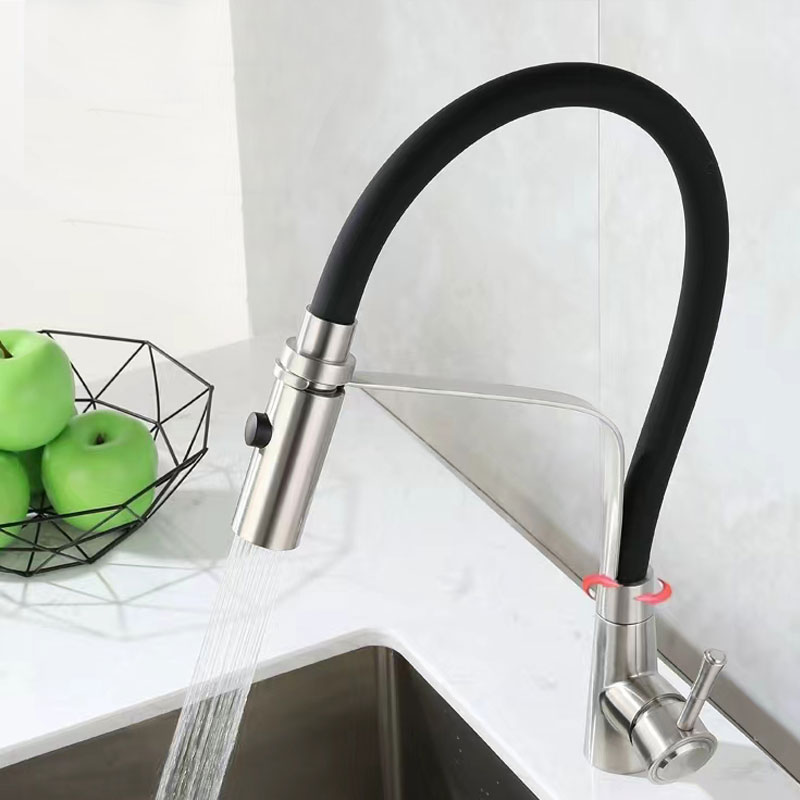 Black Rubber Kitchen Sink Faucet With Pull Down Sprayer-YSKF042