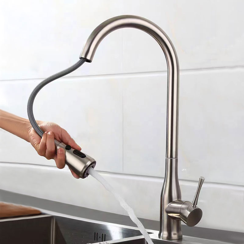 Stainless Steel Swivel Pull Down Flexible Spray Kitchen Sink Faucet-YSKF048