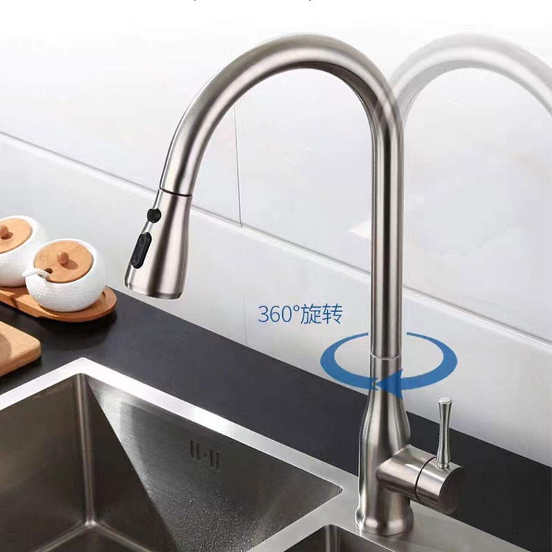 Stainless Steel Swivel Pull Down Flexible Spray Kitchen Sink Faucet-YSKF048