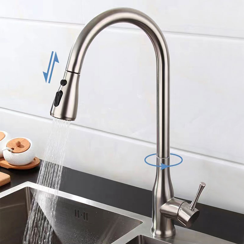 Stainless Steel Swivel Pull Down Flexible Spray Kitchen Sink Faucet-YSKF048