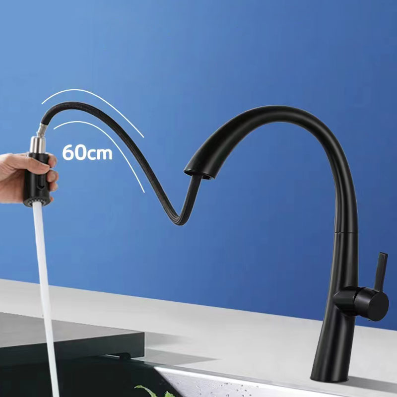 Matte Black Kitchen Sink Faucet With Pull Down Sprayer-YSKF049