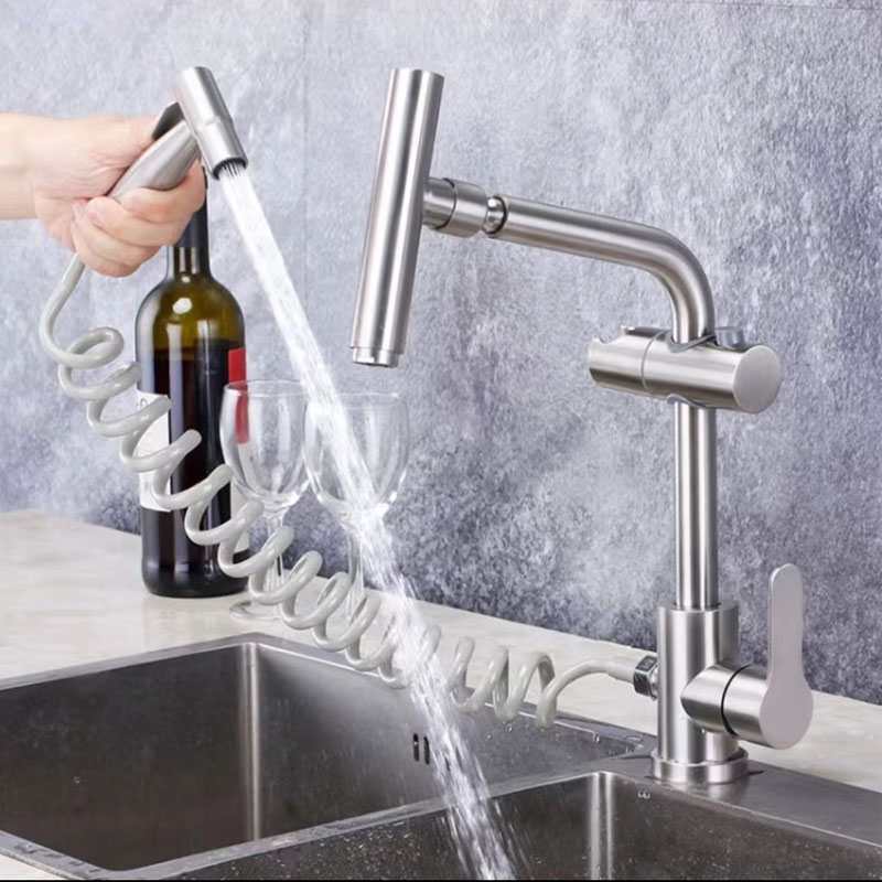 Brushed Kitchen Sink Faucet With Side Spray Gun-YSKF055