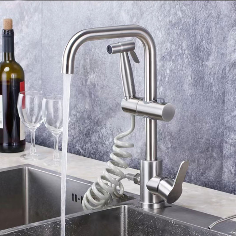 Rotatable Pull Out Kitchen Sink Faucet With Bidet Sprayer-YSKF057