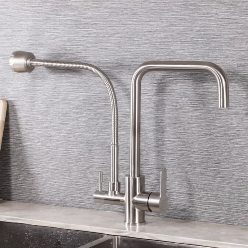 Double Pipe Kitchen Sink Faucet With Sprayer-YSKF058