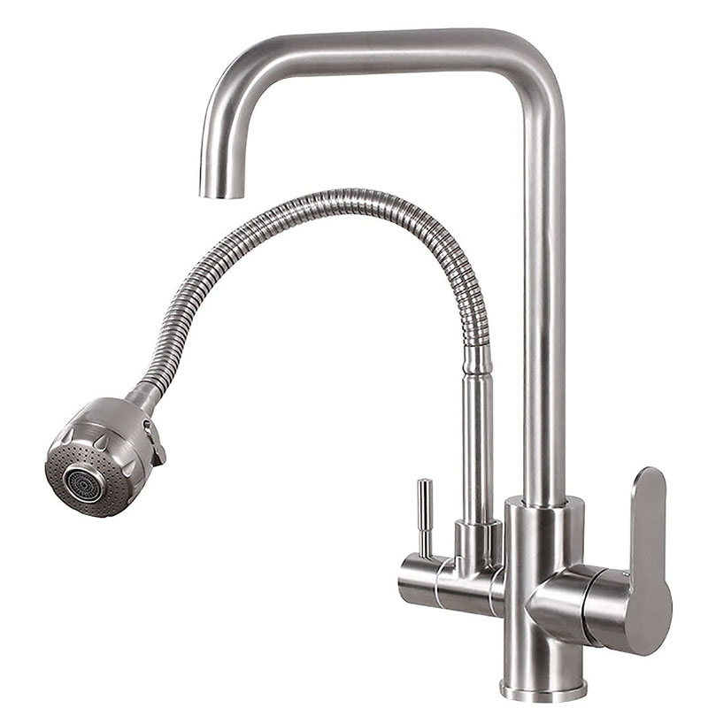 Double Pipe Kitchen Sink Faucet With Sprayer-YSKF058