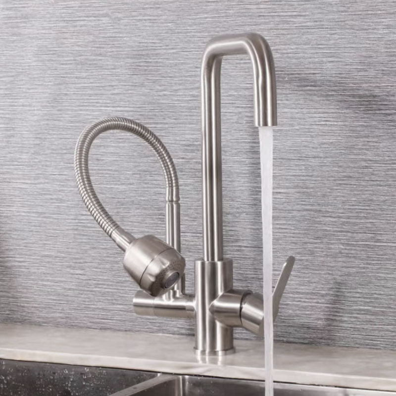 Double Pipe Kitchen Sink Faucet With Sprayer-YSKF058