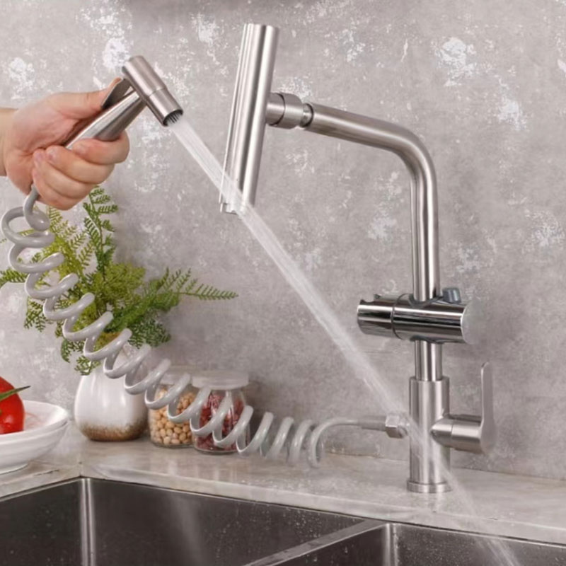 Single Cold Kitchen Water Tap With Retractable Spray Gun-YSCF010