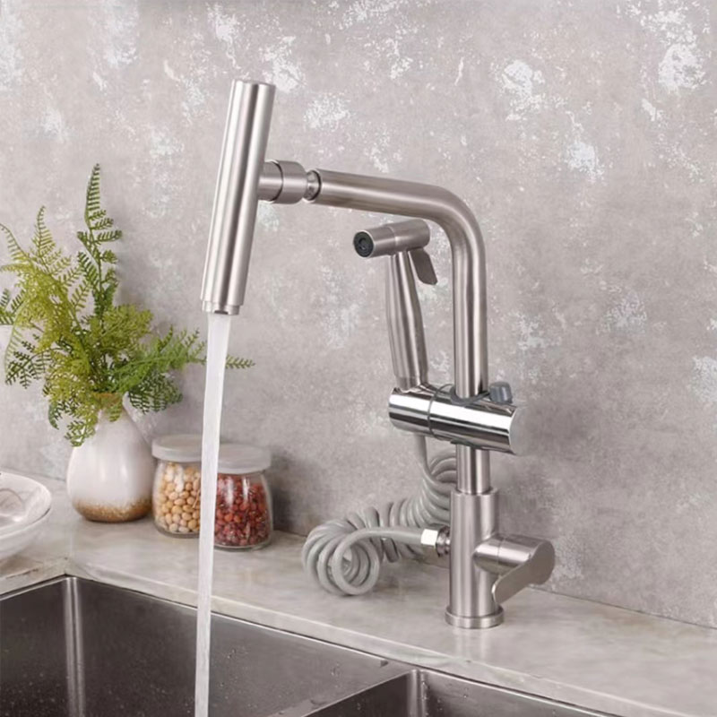 Single Cold Kitchen Water Tap With Retractable Spray Gun-YSCF010