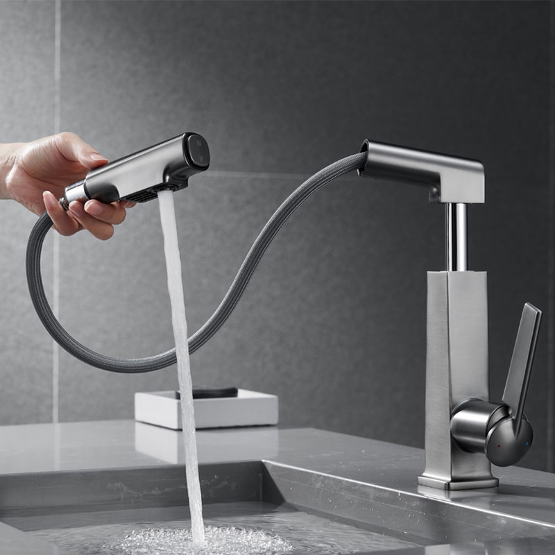 Lifting Bathroom Basin Faucet With Pull Out Sprayer-YSBF025