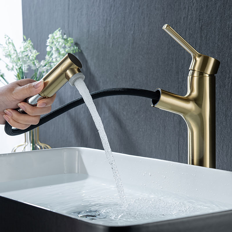 Brass Gold Bathroom Basin Faucets With Sprayer-YSBF035