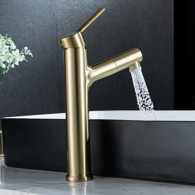 Brass Gold Bathroom Basin Faucets With Sprayer-YSBF035