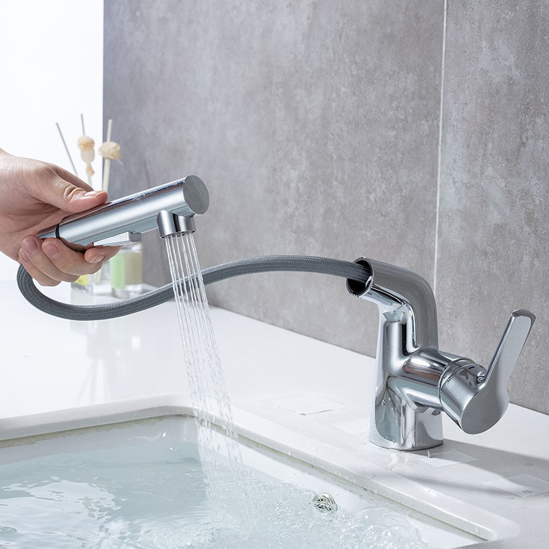 Chrome Bathroom Sink Faucet With Pull Out Sprayer-YSBF036