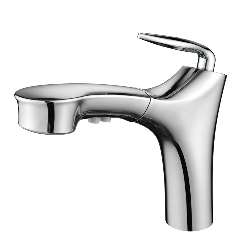 Pull Out Chrome Single Hole Bathroom Faucet With Spray-YSBF038