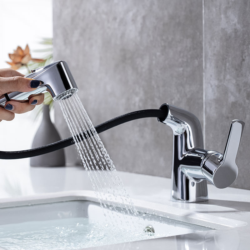 Single Handle Bathroom Sink Faucet With Sprayer-YSBF040